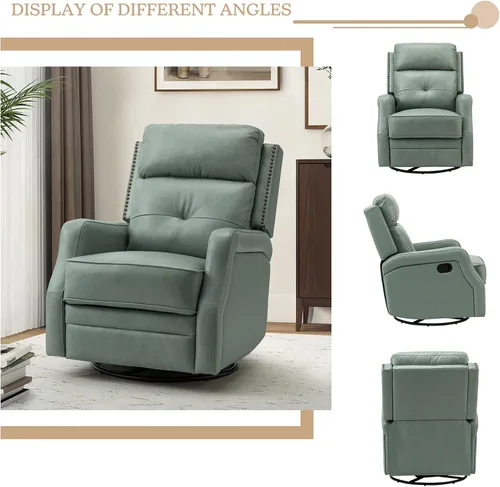 Miniatura 3 de HULALA HOME Sillón reclinable giratorio de cuero genuino con respaldo ajustable y reposapiés, silla reclinable manual para sala de estar