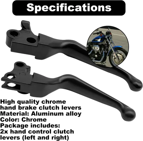 Miniatura 5 de 1 par de palancas de mano negras para motocicleta, palanca de embrague de freno cromada, compatible con Harley Sportster 883 1200 Dyna Touring Road