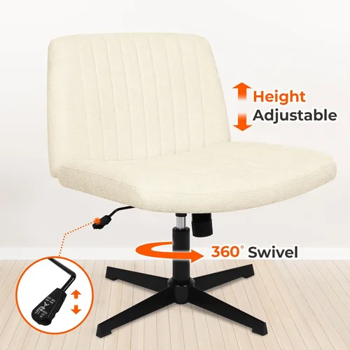 Miniatura 7 de NEO Chair Silla Criss Cross sin ruedas, sin brazos, con patas cruzadas, escritorio de oficina, silla ancha y cómoda de tocador para maquillaje, Beige