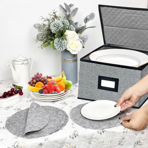 Miniatura 2 de homyfort Contenedores de Almacenamiento de Porcelana - Almacenamiento de Platos de Cena con Tapa, Asas, Protectores de Vajilla de Carcasa Dura