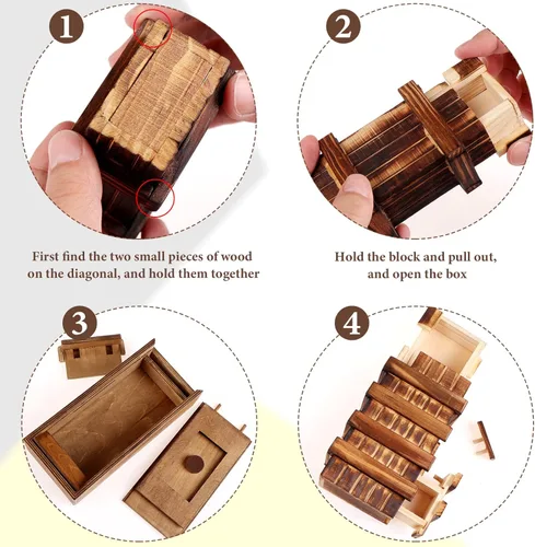 Miniatura 5 de Caja de rompecabezas de madera con compartimento oculto 3D, cajones mágicos, caja mágica secreta, caja de madera para rompecabezas, caja de 3 piezas