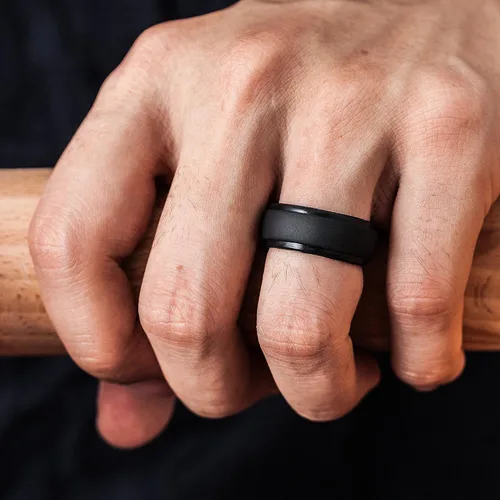 Miniatura 3 de ThunderFit Anillos de boda de silicona para hombre, 0.394 in de ancho y 0.098 in de grosor, paquete múltiple de variedad 1-7