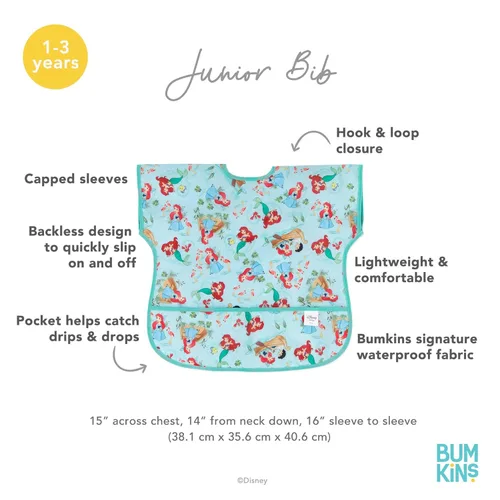 Miniatura 6 de Bumkins Disney Babero de Manga Corta para Niña o Niño, Niños Pequeños y Niños de 1-3 Años, Tamaño Grande, Esencial Imprescindible para Niños
