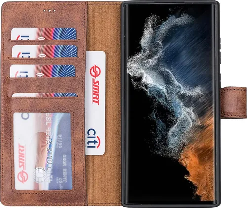 Miniatura 43 de HARDISTON Funda de piel compatible con Samsung Galaxy S22 Ultra – Funda magnética fuerte desmontable hecha a mano con tarjeteros y soporte, Negro
