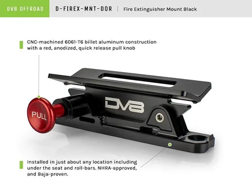 Miniatura 4 de DV8 Offroad D-FIREX-MNT-DOR Montaje de liberación rápida para extintores Diseño patentado de 2 piezas Construcción de aluminio Billet Se