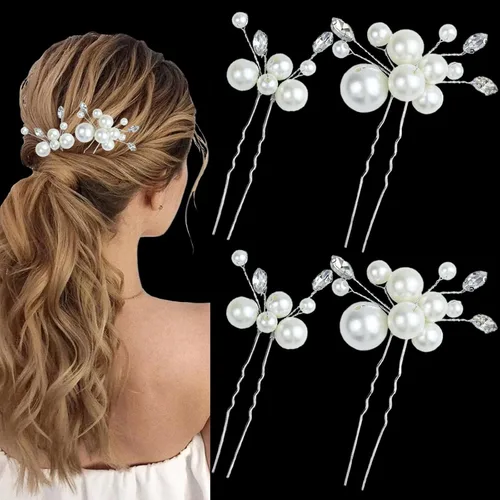 REDANHA 4 horquillas de pelo de perlas para mujeres y niñas para peinados de boda, incluyendo 2 estilos más grandes y 2 estilos más pequeños
