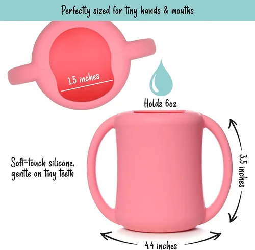 Miniatura 3 de PrimaStella Taza de entrenamiento de silicona para bebés y niños pequeños con asas (coral)