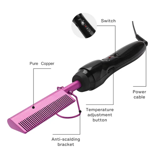 Miniatura 4 de Peine Caliente Eléctrico Alisador de Cabello Peine de Prensado con Calor Plancha Plana Rizadora Cepillo Alisador de Cabello para Negro Natural