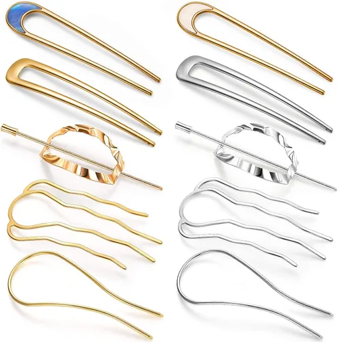 10 piezas de metal en forma de U ovalada peine lateral horquilla horquilla clip palo moño updo palos oro plata chignon pin agarres para mujeres
