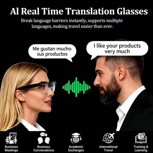 Miniatura 5 de Gafas inteligentes AI con cámara HD 4K, gafas de cámara Bluetooth antivibración de 800W, grabación de video 1080P con micrófono dual y reducción