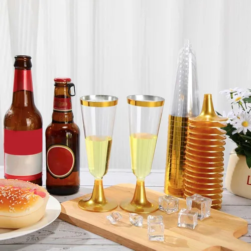 Miniatura 5 de Rtteri 300 copas de champán de plástico desechables de 4.5 onzas, copas de vino de champán de plástico para brindis de boda, compromiso, cumpleaños