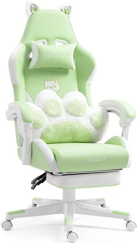 Miniatura 10 de Vigosit Linda silla de juegos con cojín lumbar de patas, silla de videojuegos de PC para niñas, adolescentes y mujeres (negro y blanco)