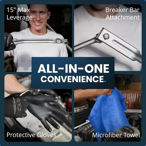 Miniatura 5 de Barra de herramienta extensora de llave Rhino - Extensión de llave extra larga de 15 pulgadas para máxima palanca - Multiplicador de par con guantes