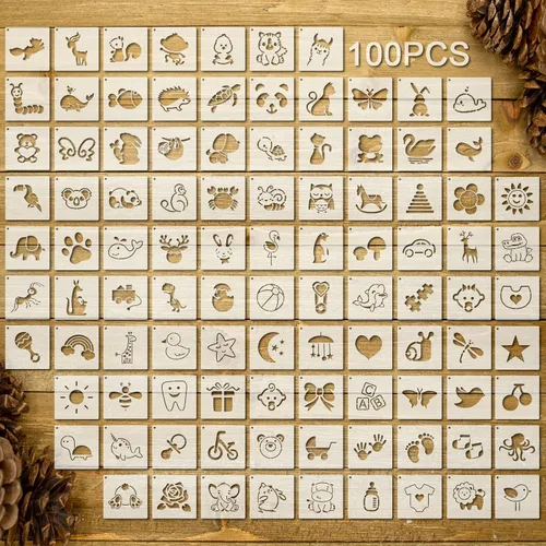 Miniatura 18 de 100 Piezas Plantillas para Pintar en Madera Plantillas Reutilizables Manualidades Plantillas de Dibujo Vacaciones Papel de Pared para Bricolaje