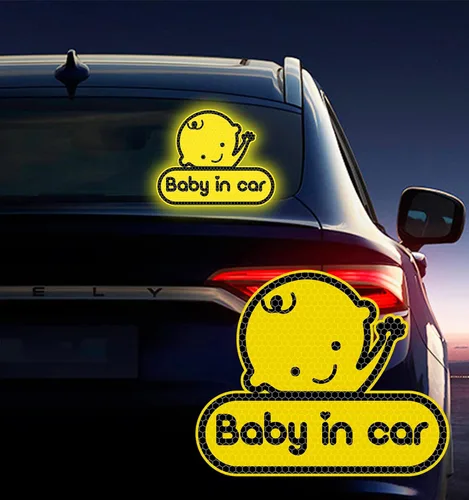 Miniatura 6 de 2 calcomanías de bebé en coche para automóviles, lindas calcomanías reflectantes de alta intensidad para bebé a bordo para parachoques de ventana