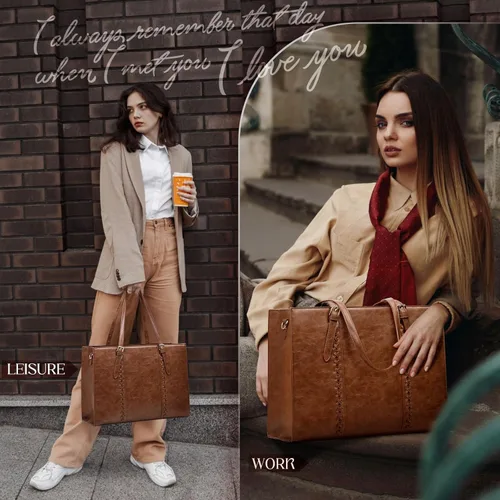 Miniatura 8 de RAINSMORE Bolsa para Laptop para Mujeres, Bolsa Tote para Laptop de 15.6 Pulgadas de Cuero PU Bolsa de Trabajo para Computadora Ligera Bolsos