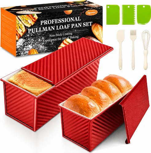 Miniatura 14 de Paquete de 2 moldes para pan con tapas – Capacidad de masa de 2.2 libras y 1 libra, moldes para pan de acero al carbono antiadherentes para pan
