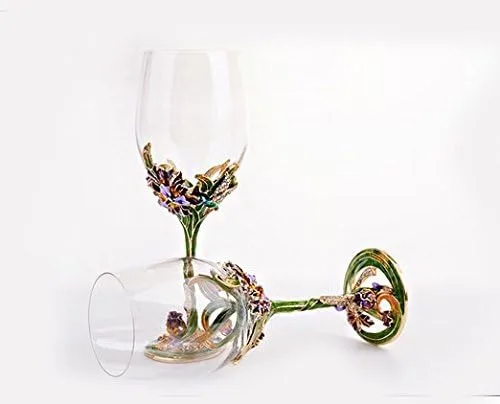 Miniatura 2 de Juego de 2 copas de vino pintadas artesanalmente esmaltadas con libélula