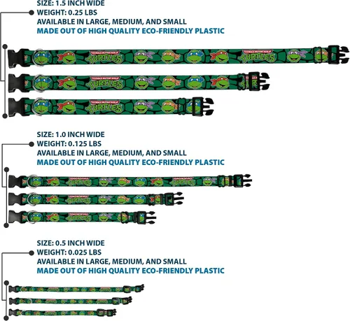 Miniatura 3 de Buckle-Down Classic Tmnt Turtle Faces Black/Green Turtle Shell Clip Collar, pequeño/9-15 pulgadas, multicolor
