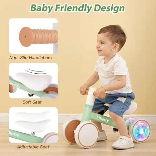 Miniatura 4 de Liberry Bicicleta de equilibrio para bebés con ruedas iluminadas de 1, 2, 3 años, sin pedales, 4 ruedas de silencio, primer juguete de equitación