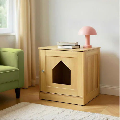 Miniatura 4 de Amazon Basics Caja de arena para gatos estilo mobiliario, roble