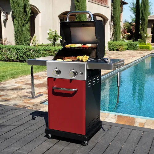 Miniatura 2 de Permasteel Parrilla de gas propano de 2 quemadores, parrilla de barbacoa con mesas laterales plegables y ganchos para herramientas, perfecta