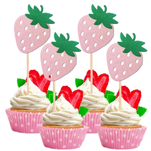 Miniatura 27 de 1 pieza de decoración para pastel de tercer cumpleaños con temática de fresa, flor brillante con temática de frutas dulces, decoración de pastel