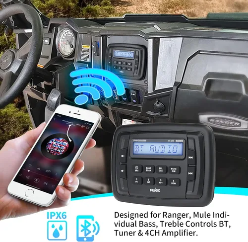 Miniatura 2 de Velex Powersport Radio estéreo marina AM FM sintonizador estéreo 4 x 45 W Bluetooth Streaming UTV ATV