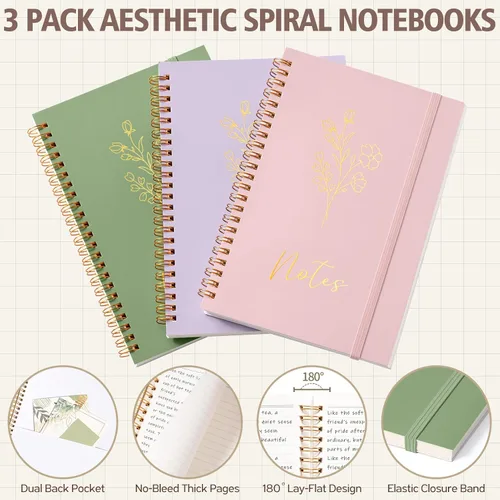 Miniatura 4 de 58 piezas de útiles escolares estéticos, lindo conjunto de cuadernos espiralados A5 con reglas universitarias, papelería para regreso a clases, kit