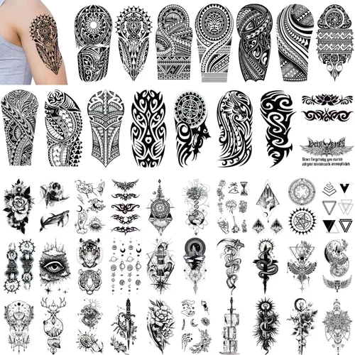 Miniatura 9 de GLARYYEARS Tatuaje temporal para hombres adultos, paquete de 44 tatuajes realistas de tamaño grande y pequeño, calcomanías de tatuaje falso de larga