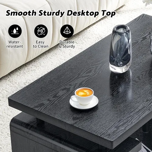 Miniatura 7 de Mesa auxiliar de 43.3 pulgadas, mesa central moderna de 3 niveles con almacenamiento, mesa de centro grande de madera para sala de estar, oficina