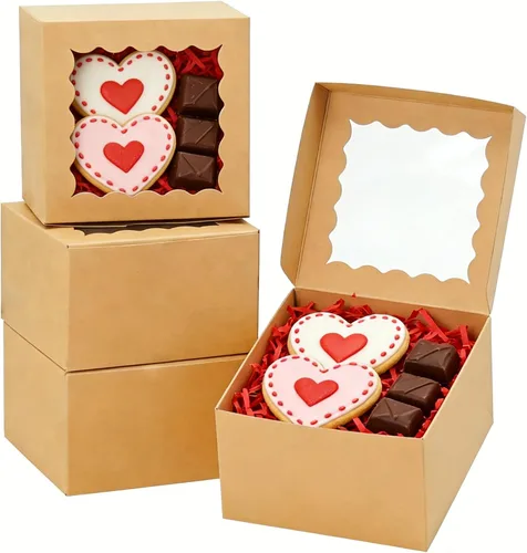 XINHPKGG 20 cajas de galletas de 4 x 4 x 2.5 pulgadas, cajas de panadería con ventana, caja de postre para recuerdos de boda, fiesta, color marrón