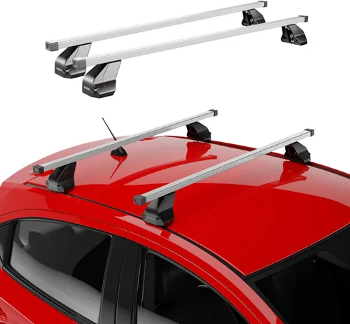 Miniatura 2 de OMAC Barras transversales de techo de punto fijo Mercedes Clase C Sedan 2015 a 2023, portaequipajes, 165 libras, aluminio, 2 piezas, color plateado