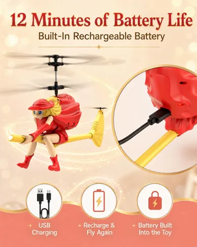 Miniatura 6 de Flying Witch Helicóptero RC para niños de 6 a 12 años, escoba mágica iluminada con retención de altitud y despegue con una tecla, juguete volador