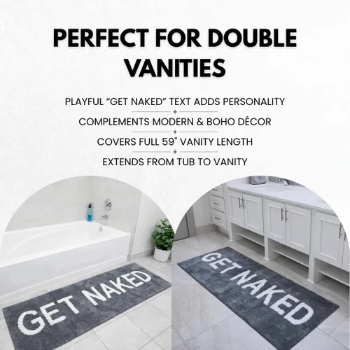 Miniatura 5 de LABEND HOME Alfombra de baño Get Naked de 59 x 24 pulgadas, divertida alfombra de baño, respaldo de microfibra de felpa antideslizante, decoración