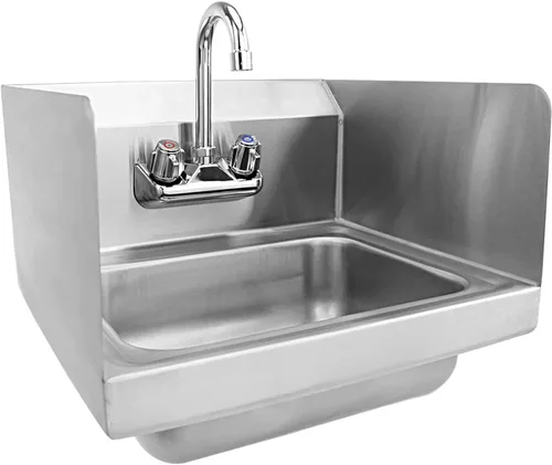 Miniatura 17 de AmGood Fregadero de mano de acero inoxidable para montaje en pared NSF Lavabo comercial de manos para restaurante, cocina y hogar