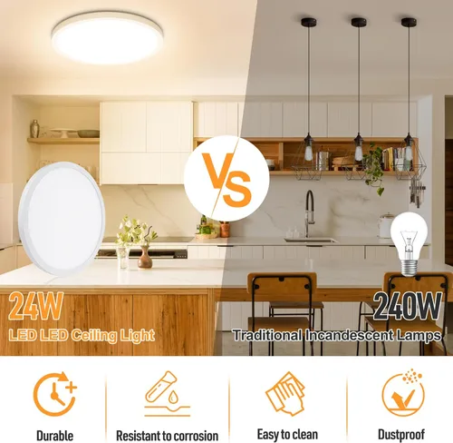 Miniatura 4 de SunRider Lámpara LED de techo empotrada, 3000 K, blanco cálido, 2400 lm, luces de techo planas redondas de 12 pulgadas y 24 W, equivalente a 240 W