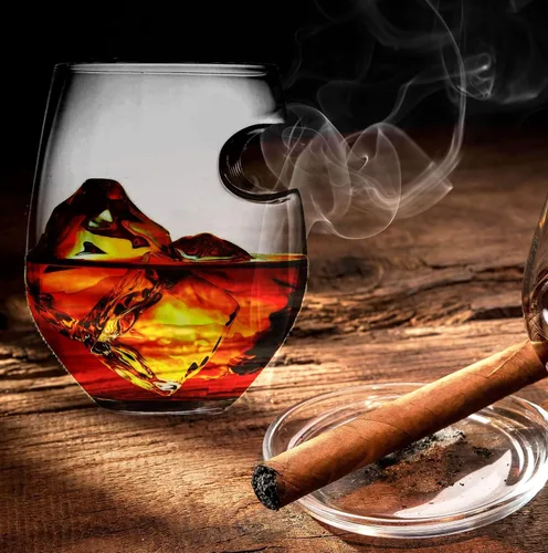 Miniatura 5 de Bezrat Vasos de cigarro de whisky – Juego de 2 vasos de whisky a la antigua moda con soporte lateral para puros – Regalo del día del padre – papá