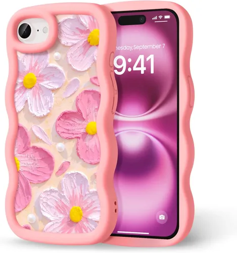 Miniatura 176 de Compatible con iPhone SE/8/7 Funda para Mujeres y Niñas, Marco Ondulado Rizado con Patrón Lindo, Estética Delgada Suave Silicona TPU Parachoques