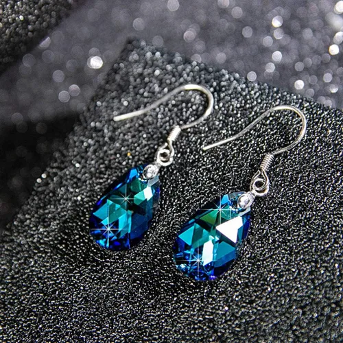 Miniatura 88 de Aretes colgantes de cristal austriaco con forma de lágrima para mujer, joyería hipoalergénica de plata de ley 925