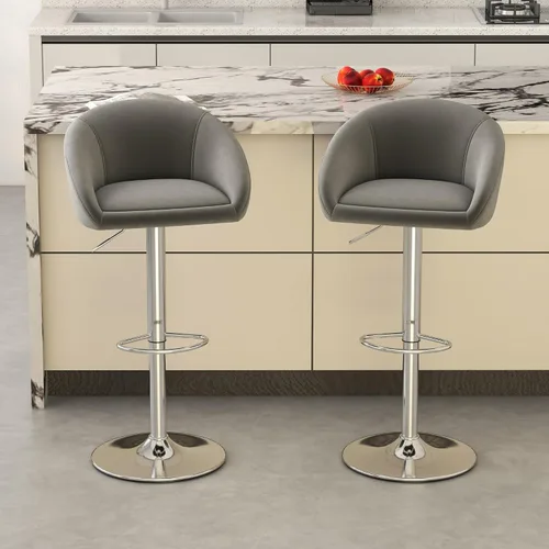 Miniatura 21 de Juego de 2 Taburetes de Bar, Taburetes de Bar Giratorios de Terciopelo Modernos Ajustables en Altura de Mostrador, Silla de Isla con Base de Metal