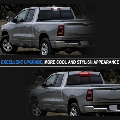 Miniatura 8 de Tercera luz de freno LED compatible con RAM 1500 2019 2020 2021 2022 2023 2024, carcasa roja lente transparente luces de parada de montaje alto