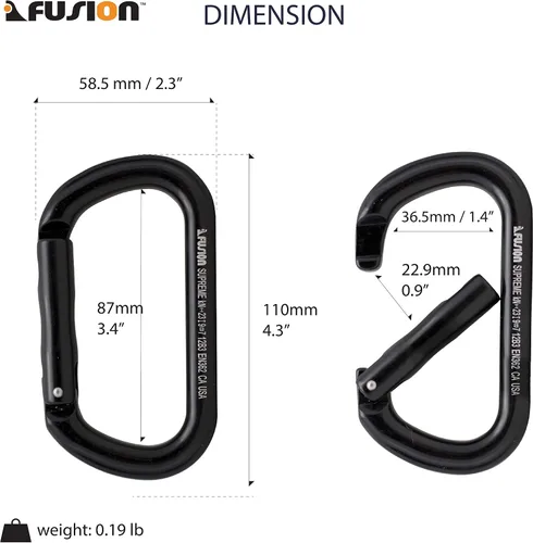 Miniatura 2 de Fusion Climb SUPREME - Mosquetón de puerta recta, aluminio ligero, sin bloqueo, nariz de llave, forma ovalada Certificado CE EN 362 para escalada