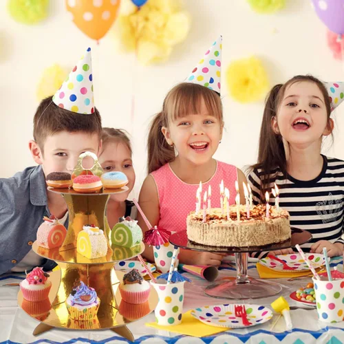 Miniatura 5 de Lainrrew Soporte dorado para cupcakes de 3 niveles, reutilizable y portátil, fácil de montar