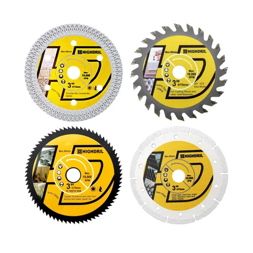 Miniatura 9 de HIGHDRIL Juego de hojas de sierra circular de 3" 75mm, 4 piezas - Disco de corte de diamante/HSS/TCT para amoladora angular para cortar metal