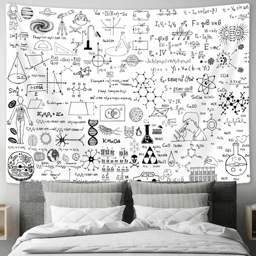 Miniatura 2 de SAOLUIS Tapiz de matemáticas, arte de pared educativo, tapiz blanco y negro para colgar en la pared para dormitorio, sala de estar, decoración