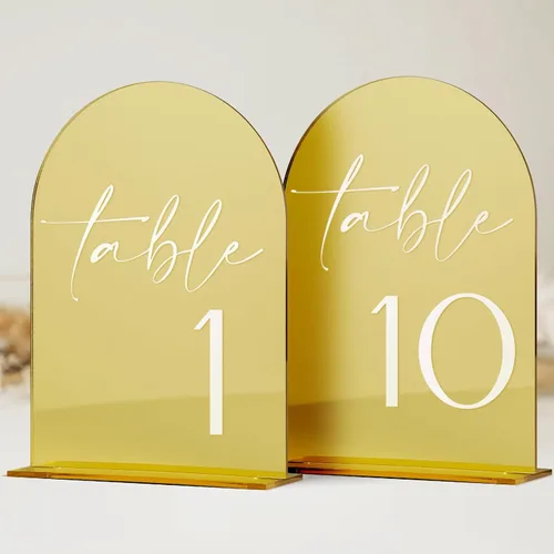 Miniatura 16 de Números de mesa de acrílico de arco negro con soportes 1-15, letrero acrílico arqueado negro de 5 x 7 pulgadas y base, números de mesa de arco