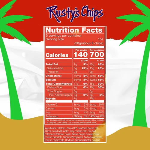 Miniatura 2 de Bacon Up By Rusty's Chips, Handmade Bacon Potato Chips, No Seed Oils, Gluten Free Snack Pack, No Preservatives, Non-GMO, 5 Ounces (5 Ounce