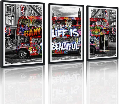 Miniatura 81 de 3 Piezas de Arte de Pared Banksy en Lienzo, Póster de Graffiti, Decoración de Pared con Citas Inspiradoras, Nunca Te Rindas, Obras de Arte para Sala