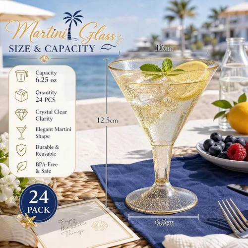 Miniatura 3 de Juego de 6 vasos de Martini Liacere, vasos de cóctel de Martini de plástico azul de 11oz con tallo, vasos de cóctel reutilizables para bar